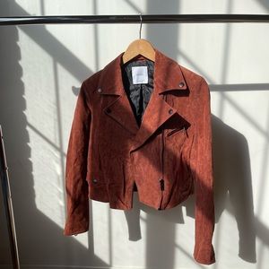 Rust cropped suede moto jacket